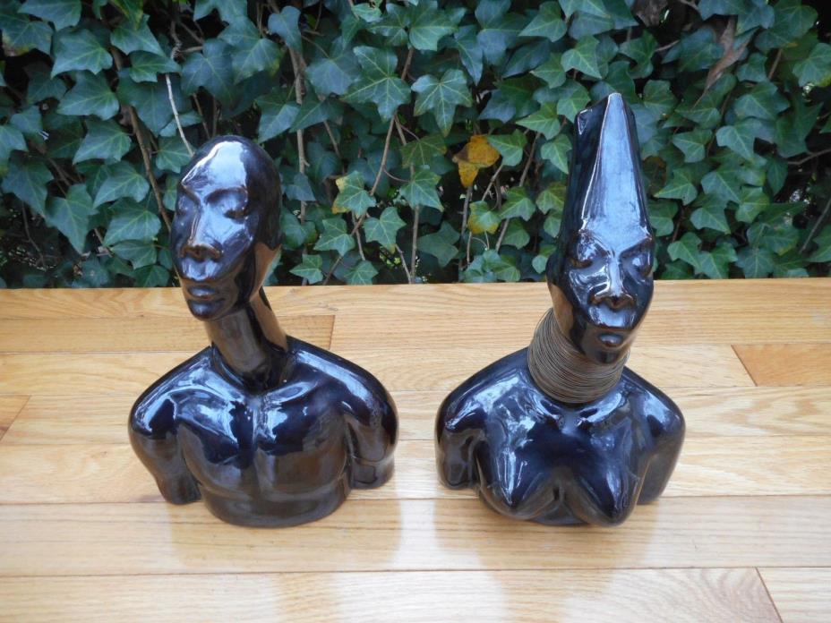 Vintage African Head Bust Sculpture Figures Male Female Black Americana