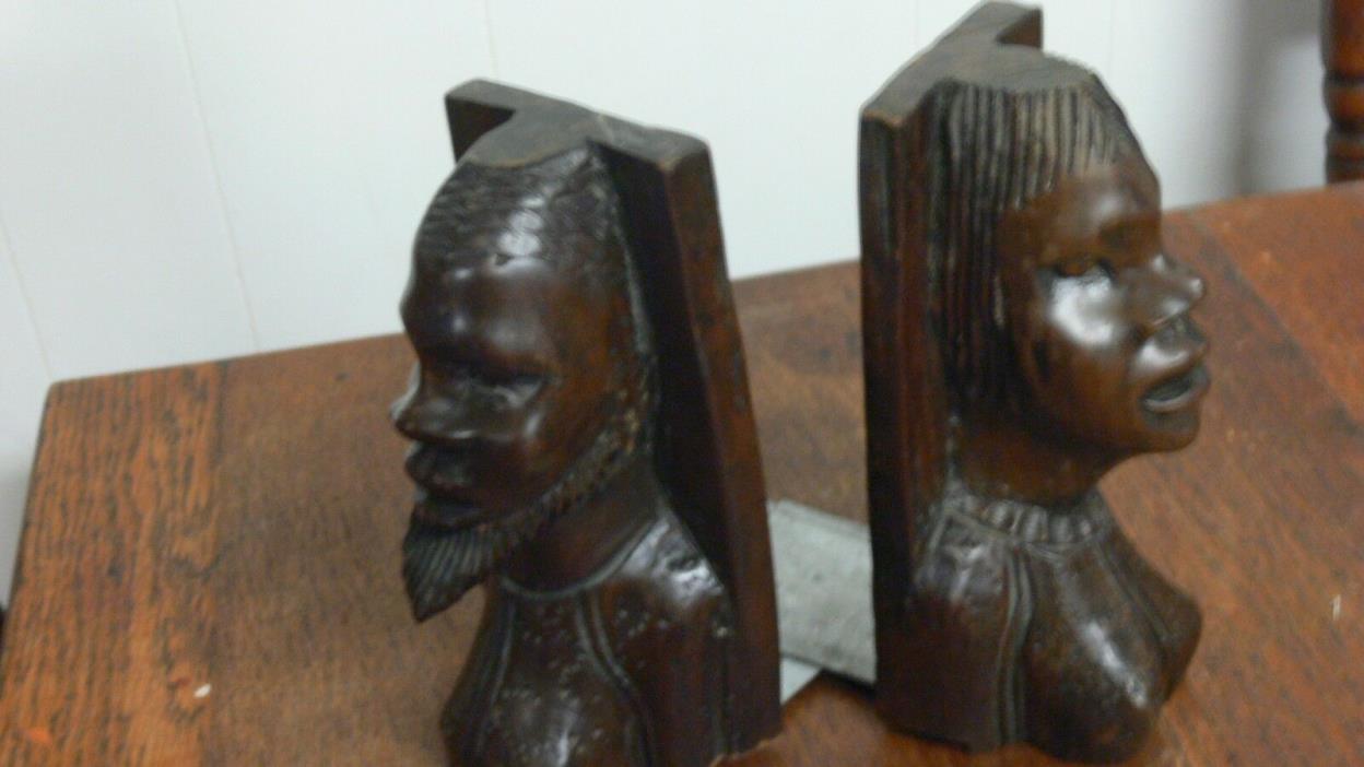 African Haiti Tribal Natives Rosewood Hand Carved Bust Statue Bookends