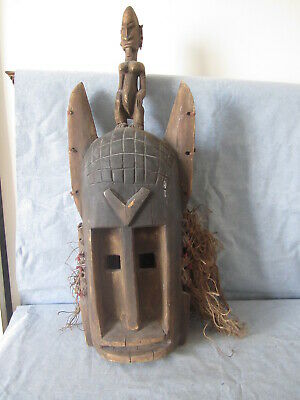 African Tribal Art    Dogon Mask wi Figure  Wood & Fiber   22-1/2