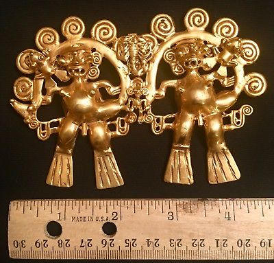 Pre Columbian Gold Western Panama Twin Warrior Pendant