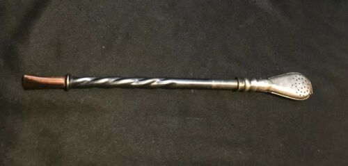 Antique Vintage 18K Gold & Silver Mate Drinking Straw Bombilla Infused Drinks