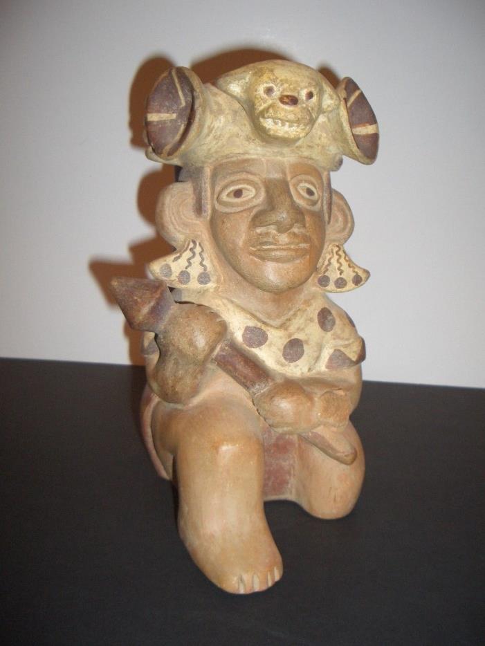 Moche Stirrup Vessel - Warrior w/ Jaguar Headdress 200-700 AD Pre Columbian Peru