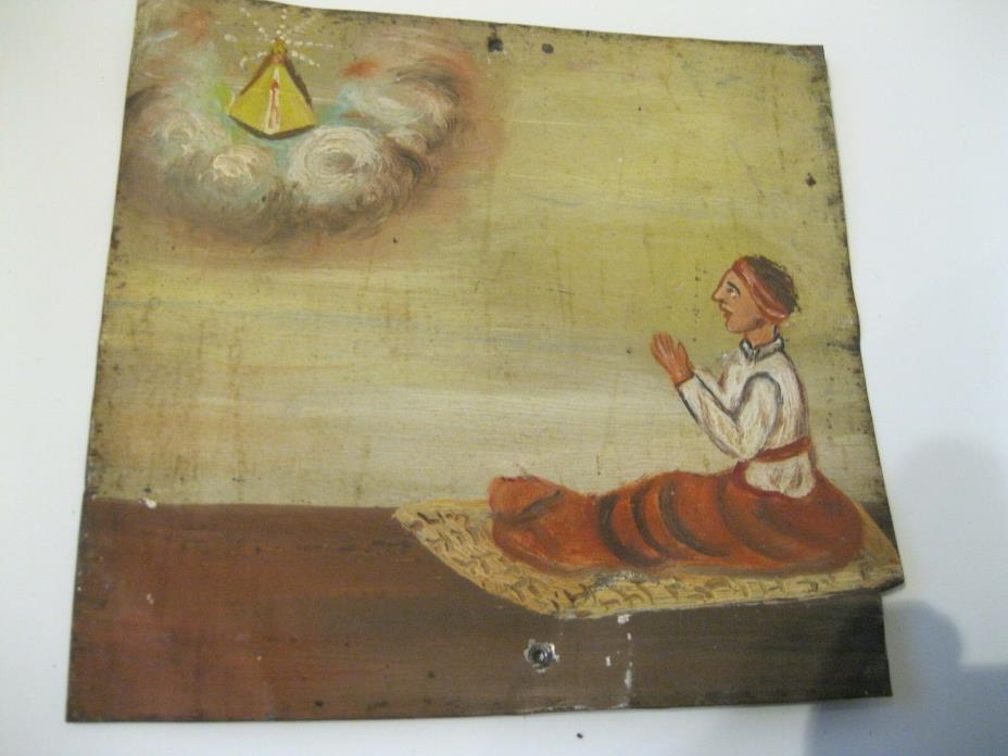 1945 EXVOTO ON TIN ,MAN  THANKING OUR LADY , IT HAS NO TEXT ,IT IS 1940'S