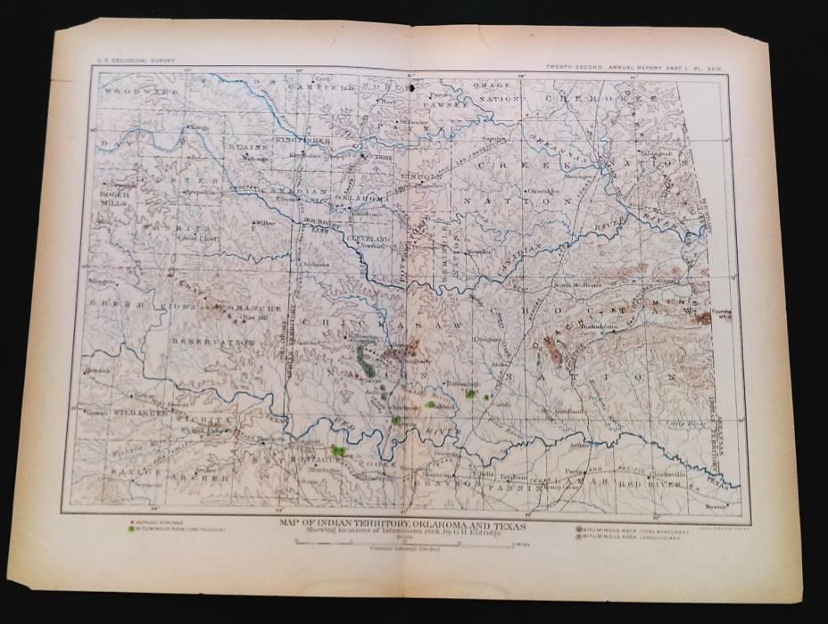 1901 Map of Indian Territory Oklahoma Texas USGS Map Eldridge