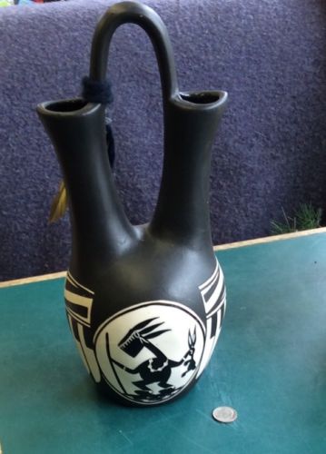 Amazing Native American Black / White Pottery Wedding Vase By Dorn Arizona