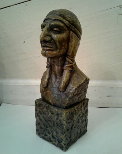 Antique Native American Bust Sculpture Statue Chief Indian Vintage Home Decor