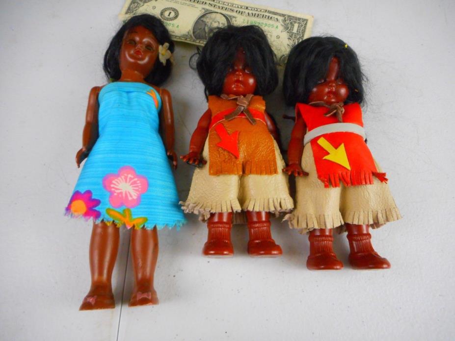 3 Vintage Sleepy Eyed Native Girl Dolls