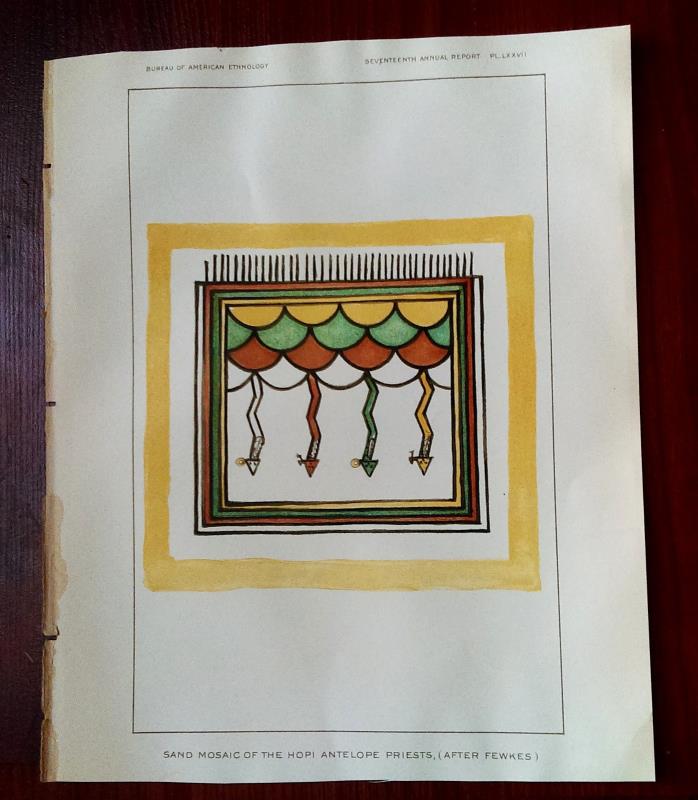 Late 1800s Color Book Plate, Sand Mosaic,The Hopi Antelope Priests, After Fewkes
