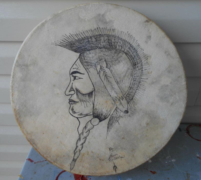 Plains Indian drum Saskatchewan   signed   very nice fine sound . no beater