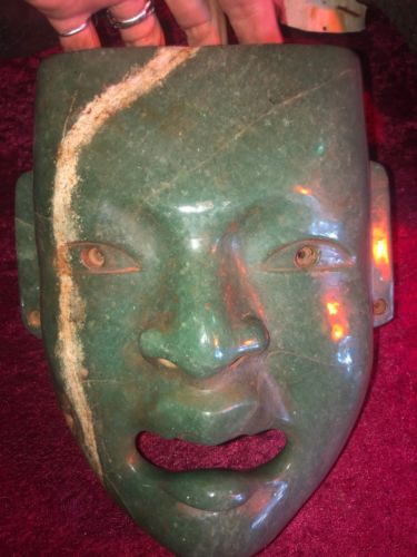 Solid Apple Green Jade Hand Carved Vintage Mask