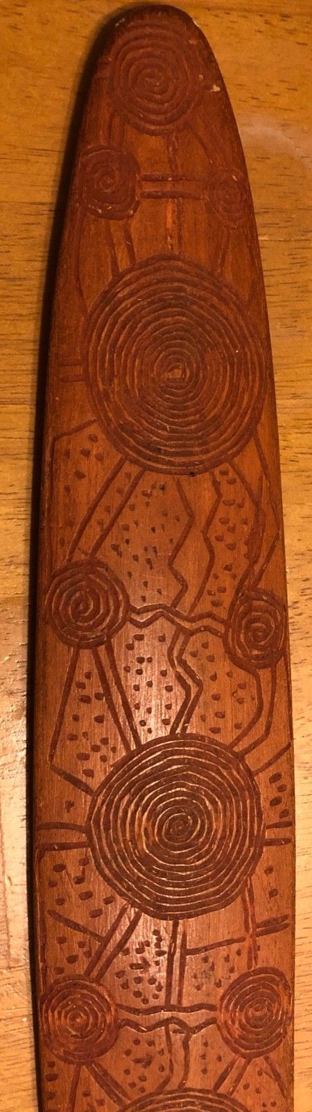 Aboriginal storyboard carved wood object 1970’s Pintubi designs