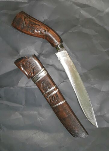 Indonesian Knife Pentjak Silat Carved Wood Badik Blade Dagger Sword Sheath