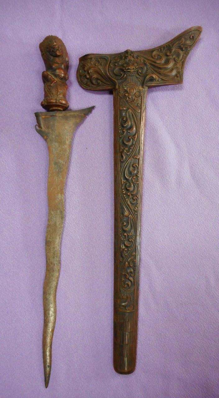 Antique Carved Kris Keris Blade Knife Dagger Deity Figures Indonesia Bali