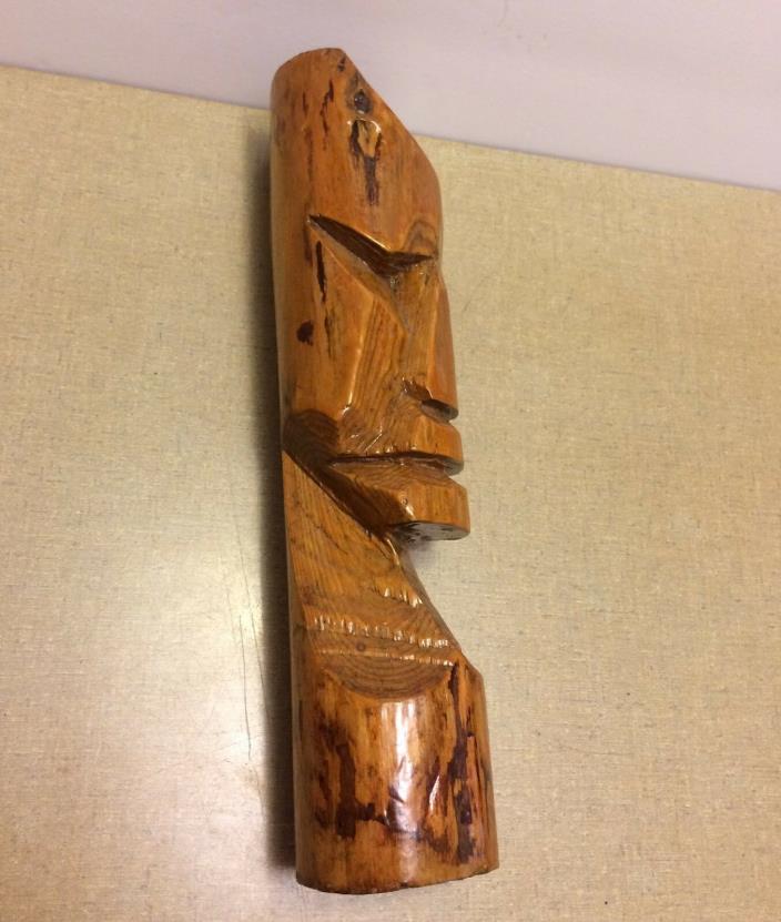 Vintage Easter Island Hand Carved Wood Moai Figure Totem Tiki