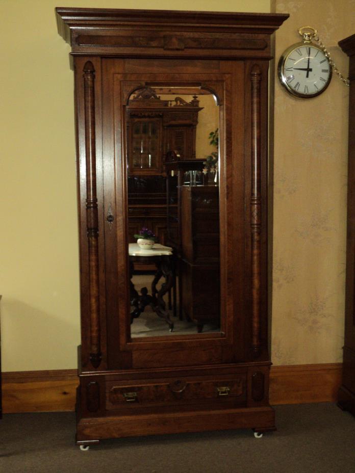 Antique Walnut Victorian Single Door Wardrobe