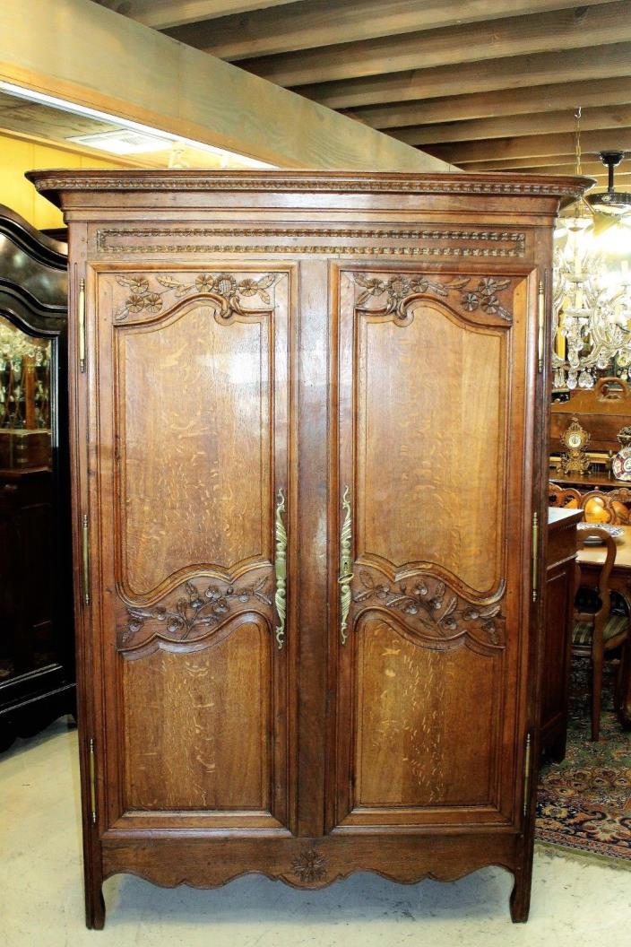 French Antique Oak Louis XV Armoire / 3 Shelf Cabinet 18th Century