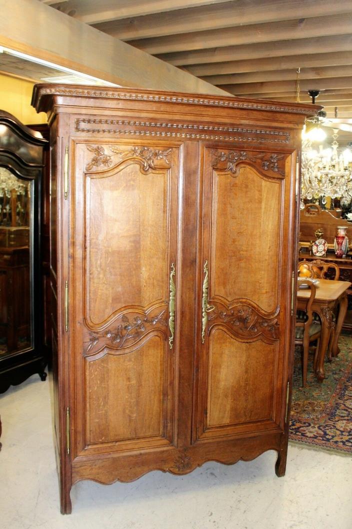 French Antique Oak Armoire / 3 Shelf Cabinet 18th Century | Bedroom Furniture