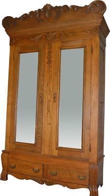 17258 Oak Carved Bevel Glass Mirror American Wardrobe