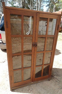 RARE GUSTAV STICKLEY PANELED GLASS DOOR WAREDROBE CABINET ORIGINAL FINISH PEGGED