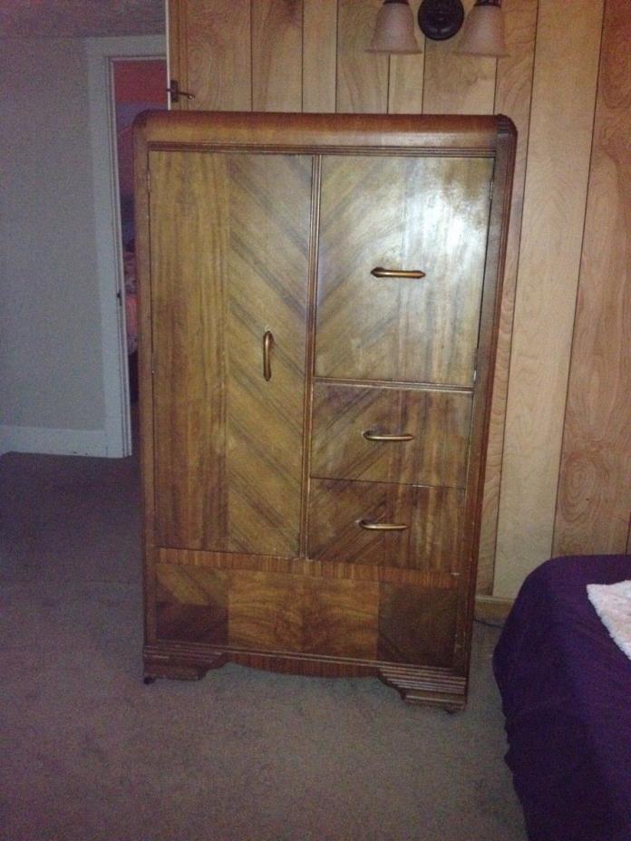 Antique Art Deco Wood  Wardrobe