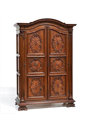 Large Antique Italian Renaissance Style Carved Two Door Armoire Cabinet