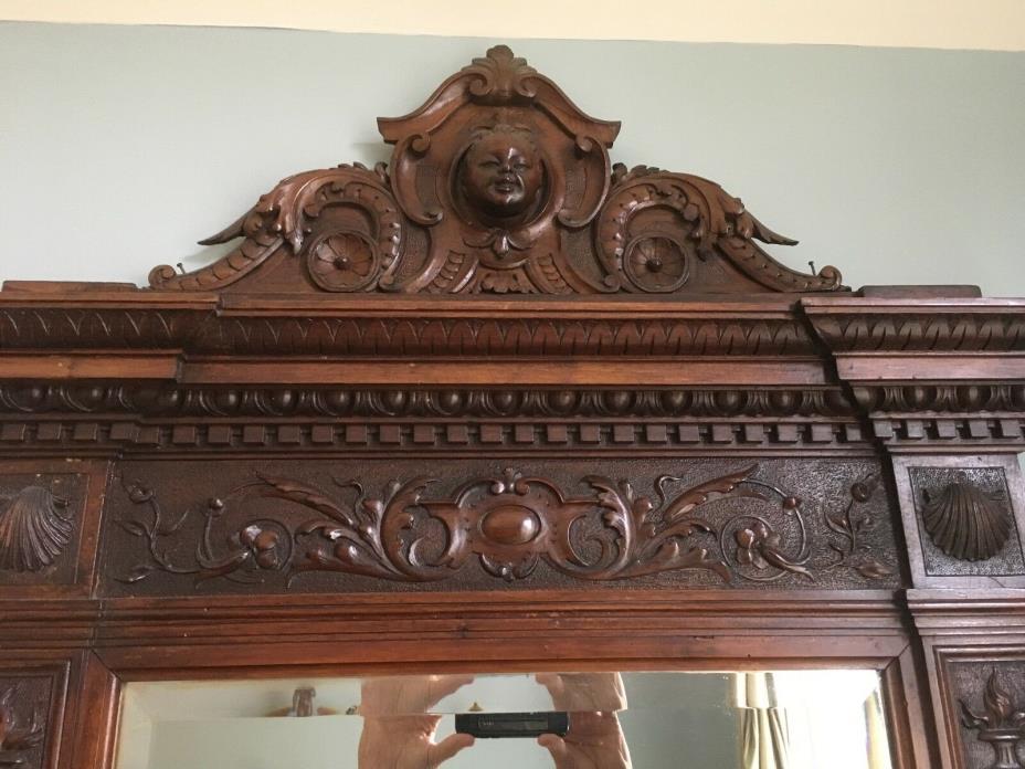 Antique Carved Bedroom Set: Bed, Dresser, Armoire, 2 Nt Tables Circa 1890