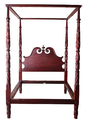 4 Poster Highly Carved Mahogany Canopy Double Full Size Bed by Flint