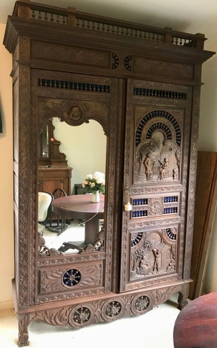Antique Brittany, France 19th Century Armoire, Bed and Two Nightstands
