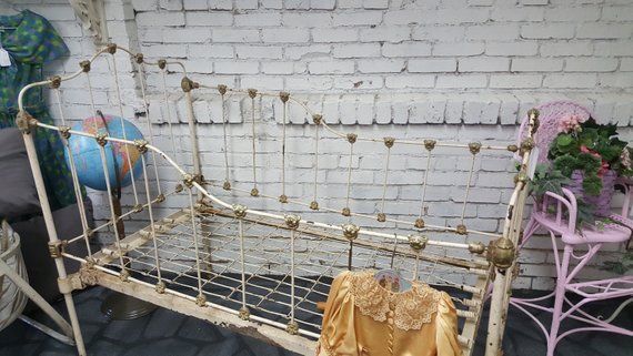 Antique Victorian Childs Crib Cast Iron Bed