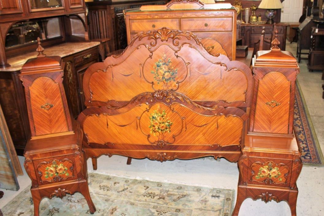 American Antique Victorian Rosewood Bedroom Set Full Bed 2 Nightstands & Dresser