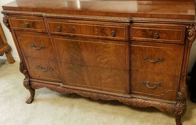 Antique French 1920's walnut 3 piece bedroom set antique Chippendale