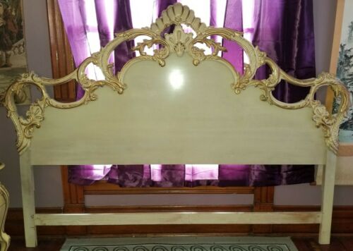 Louis XV French Provincial Ornate Carved Wood Gold Gilt King Size Bed Headboard