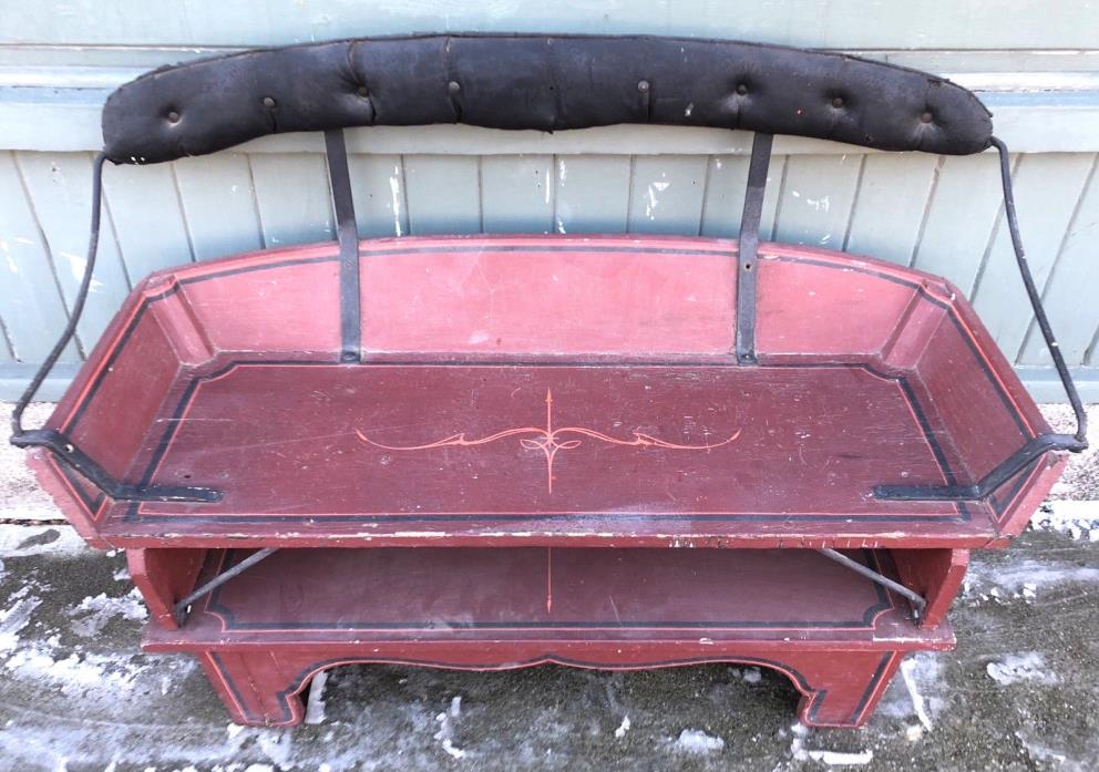 Antique 1860’s Wagon Horse Carriage Seat Bench Maroon Tole Painted Porch Parlor
