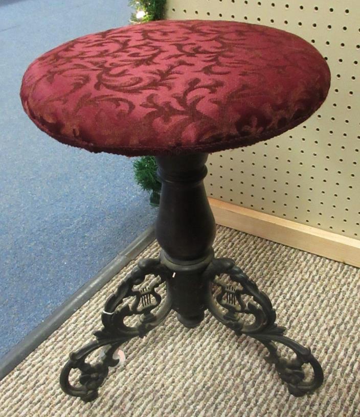 Antique Metal Lyre Base Piano / Organ Stool By Baker and Son