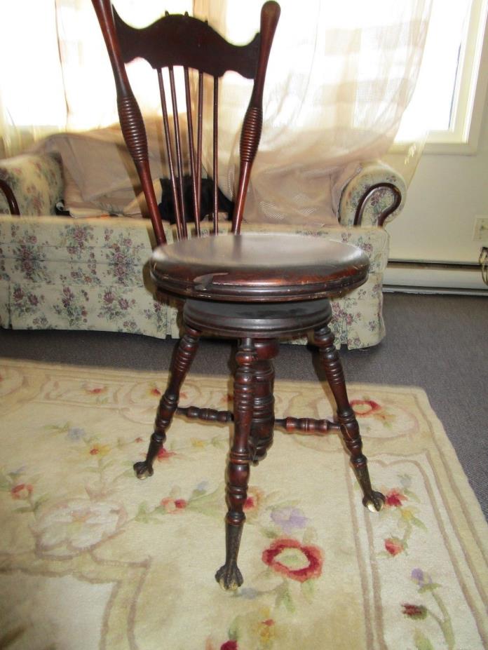 Antique Piano/Organ Stool High-back Chair ~  Free Shipping to Canada and USA