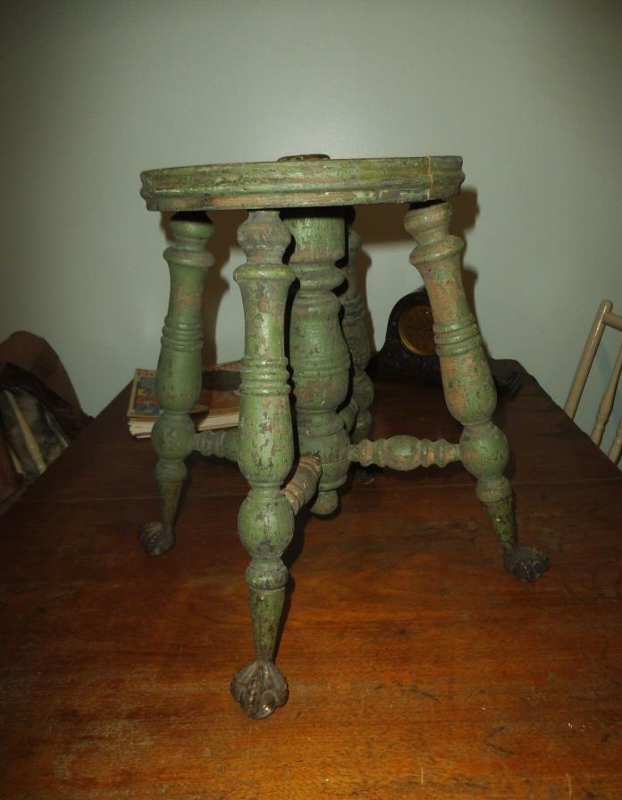 Fancy Rustic Antique Piano Stool, Wood with Metal Claw & Glass Ball Feet, Nice!