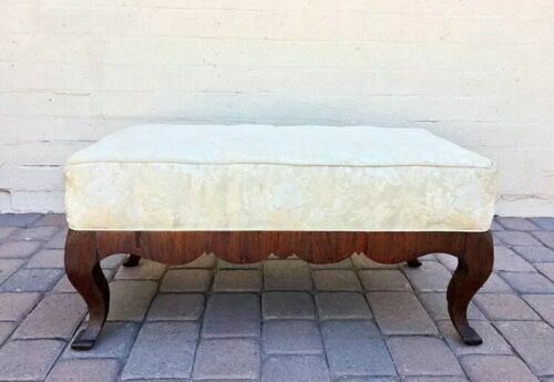 Large Antique Carved Wood Upholstered Bench Ottoman
