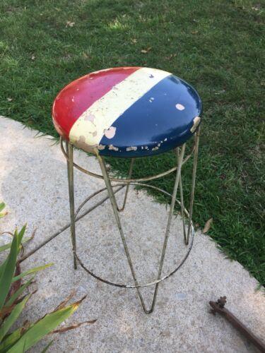 Vintage Antique Ice Cream Parlor Stool Red White and Blue Original Patina 27” T