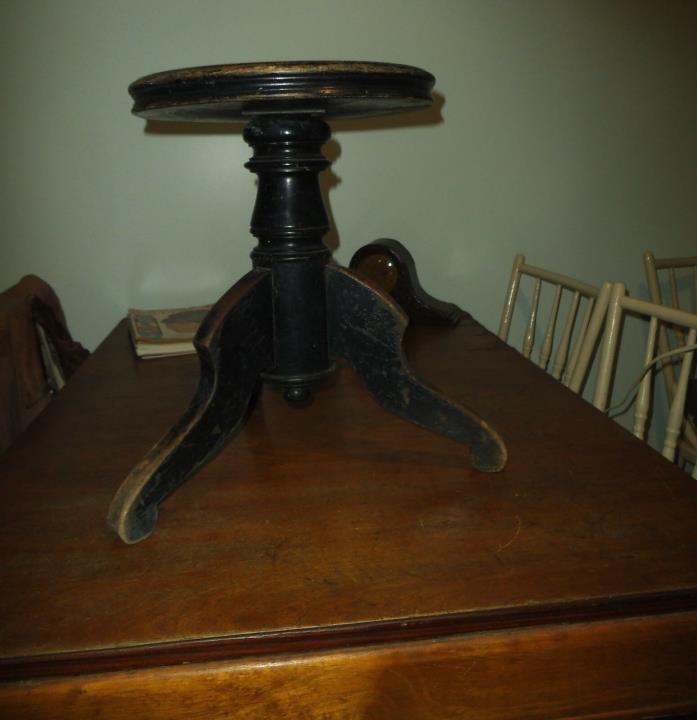 Antique Piano Stool, Early 1900's, All Hard Wood, Plant or Lamp Stand Adjustable