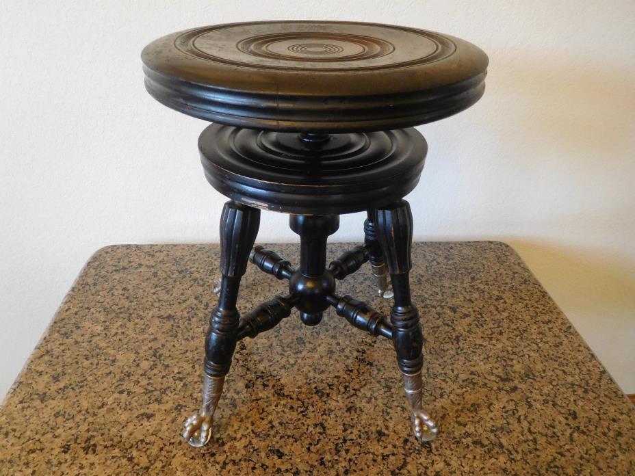 Antique Victorian TONK Adjustable ORGAN PIANO STOOL Glass Ball Claw Feet c. 1900