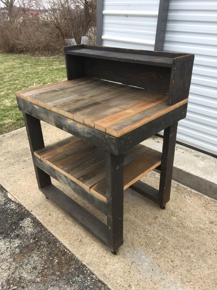 Vintage Industrial Foundry Workbench Reclaimed Wood Table Garden Potting Bench