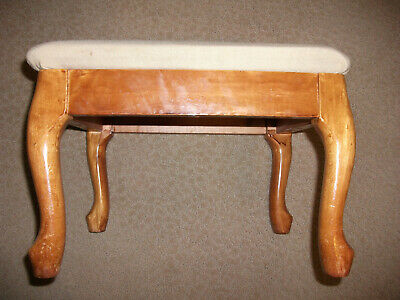 VINTAGE CA. 1940's FOOT STOOL, SOLID WOOD FRAME & RE-COVERED TOP, ORIG. STAIN