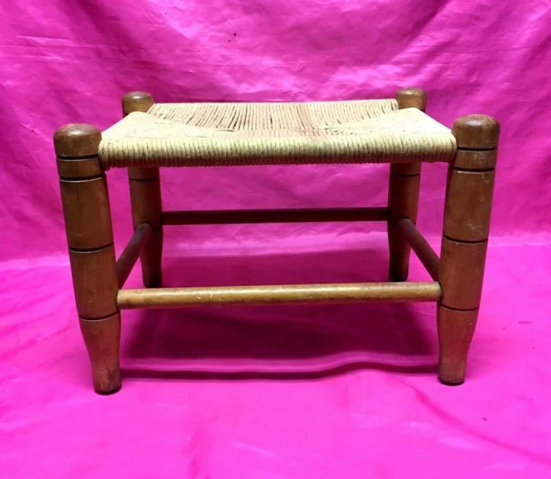 Vintage Antique Rush Seat Solid Wood Foot Stool,Bench, Ottoman