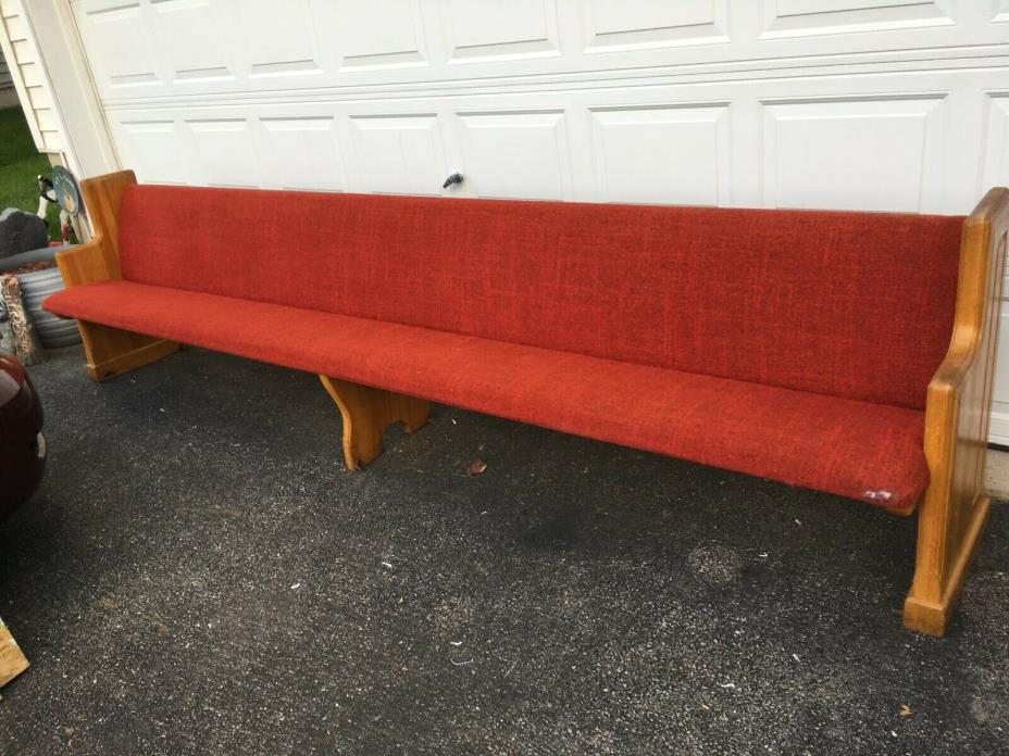 church pews long wooden bench solid oak red cushion padded 12' long 20 available