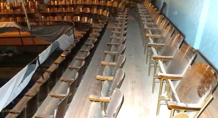Lot of (35) 1928 Antique Molded Wood and Cast Iron Folding Theater Seats REDUCED