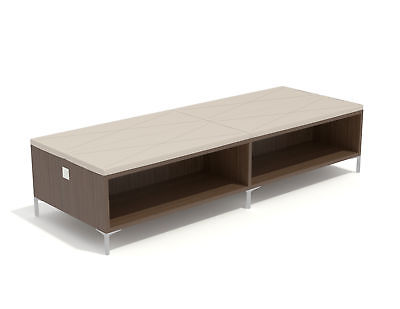 Quad Four Seat Bench with Two Open Sides and Dividers Navy Natural Maple