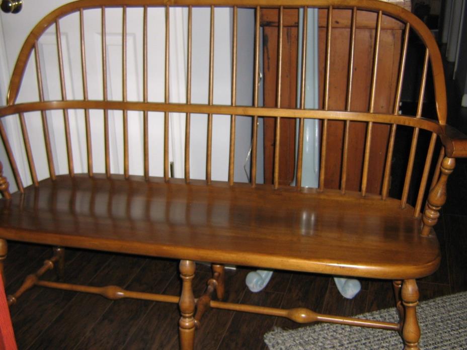 Ethan Allen Solid Maple Windsor Style Bench  Settee