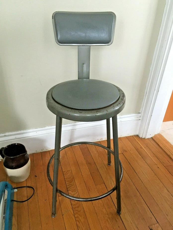 Vtg Krueger MC Industrial Era Metal Stool Back Work Chair Grey Drafting Medical