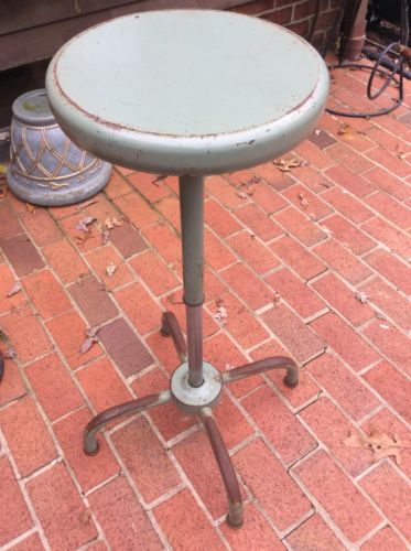 Vintage Industrial Tall Green Metal Stool - Adjusts From 24” To 34” - Very Good