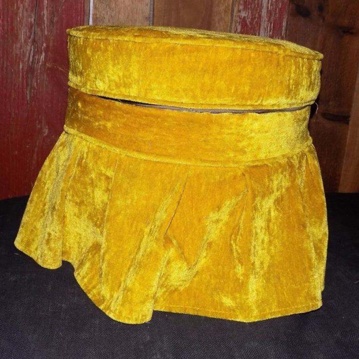 Vintage Foot Stool Ottoman Round Storage Mid Century Gold Pleated Skirt